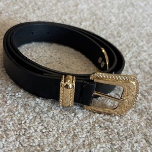 Amazon Black Leather Belt with Gold Textured Buckle